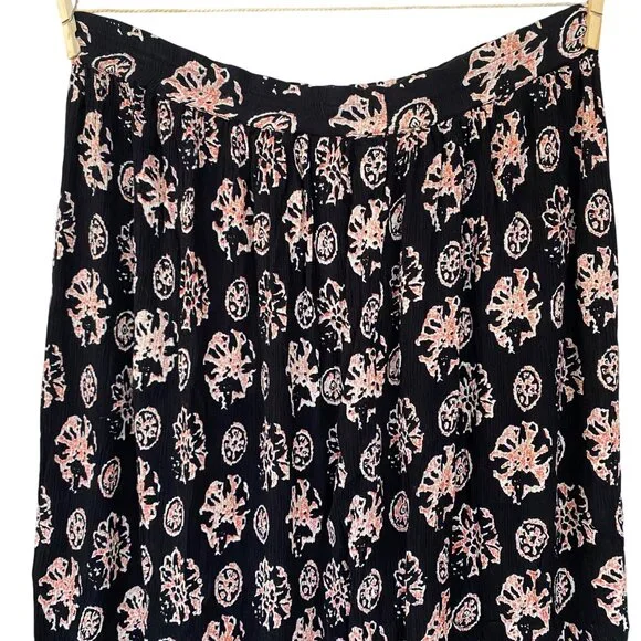 Vintage Liz Baker Essential Black Patterned Gypsy Pleated Maxi Skirt Size M - Picture 7 of 8